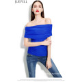 New Spring and Summer Women′s Multicolour One Word Shoulder Sexy Gauze Ruffle Blouse Temperament Slim Bottoming Wild Women Silk Top